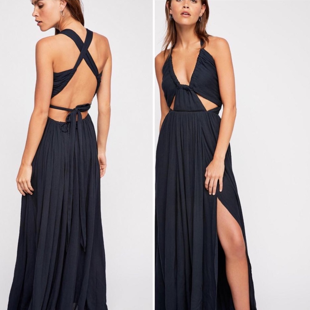 Free People Black Issa Cutout Tie Maxi Dress